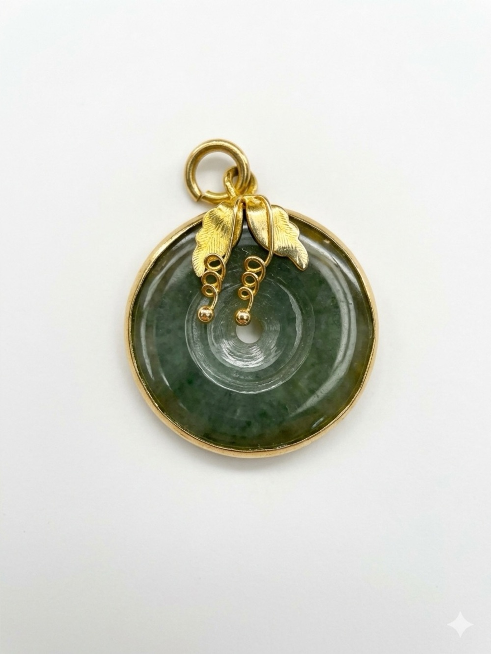 Gold Leaf Green Jadeite Disc Pendant